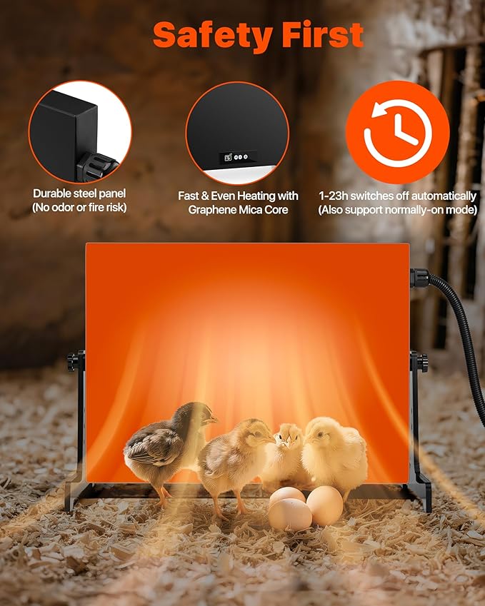 Chicken Coop Heater, Chicken Heaters Inside Coop for Winter, Radiant Heat Panel Built-in Adaptive Temperature Sensor with Timer and Temp Controllers, 15.75''x11.8''