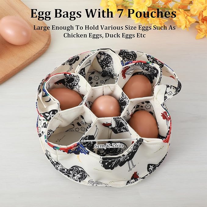 Egg Collection Basket, Egg Bags, Portable Eggs Carrier, Eggs Gathering Basket with 7 Pouches for Home Garden Farm Use