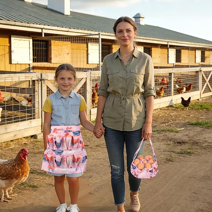 Kids Egg Collecting Apron with Pockets, Chicken Egg Gathering Apron for Kids, Farm Egg Apron for Chicken Coop