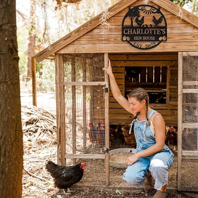 Personalized Chicken Coop Signs, Metal Funny Farm Decor, Chicken Coop Accessories, Metal Outdoor Wall Art, Custom Hen House Sign, Rustic Farmhouse Wall Decor for Farm Yard Garden Color01