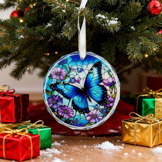 Stained Glass Butterfly Christmas Ornament 2025 Butterfly Suncatchers Hanging Ornament for Christmas Tree - Christmas Ornaments, Christmas Decorations, Exchange, Holiday Presents (Glass Butterfly)
