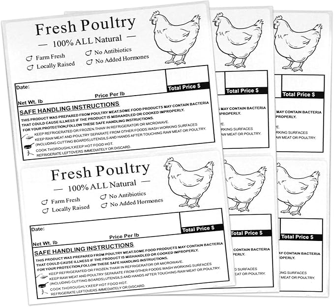 Poultry Freezer Labels,4x3 Inch with Handling Instructions Exemption,50 Pcs