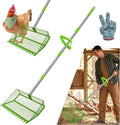 2-in-1 Chicken Coop Scooper: Extra Large 12” Poop Scooper & Rake with Adjustable Handle (37”-65”) | Heavy-Duty Metal Shovel for Quick Pet Waste, Rabbit, Guinea Pig, Barn Cleaning | Green