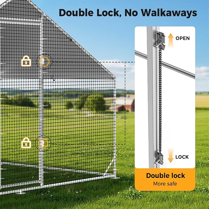 Metal Chicken Coop with Run, 13.1x9.8x6.6ft, Walk-in Chicken Run for Yard with Cover, Upgrade Double Lock & Rust-Proof Mesh, Stainless Steel Ties, Easy Assembly, Chicken Pen for Ducks, Rabbits
