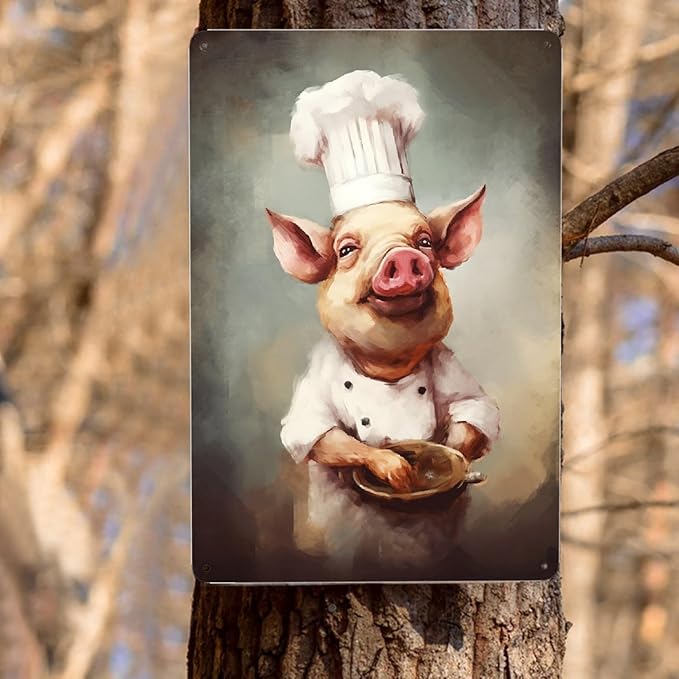 JOCASA Pig Chef Vintage Metal Poster Sign Decor-Retro Aluminum Metal Tin Sign for Home Wall Decor, Kitchen, Bedroom, Signs Gift,12''x 8''