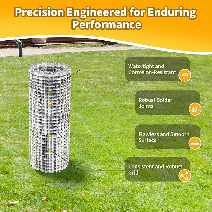 Chicken Wire Fencing Hardware Cloth 1/4 inch 8 in x 10 ft 23 Gauge Galvanized Wire Mesh Roll for Chicken Fences Bird Wire Rabbit Wire Poultry Netting Cage Screen mesh Gutter Guard