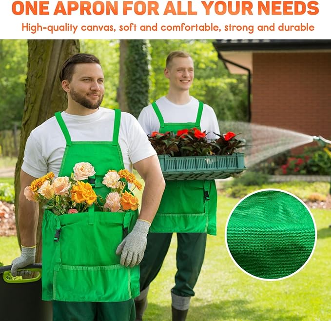 Gardening Apron Harvest Apron with Pockets, Green Garden Apron, Adjustable Waist Belt