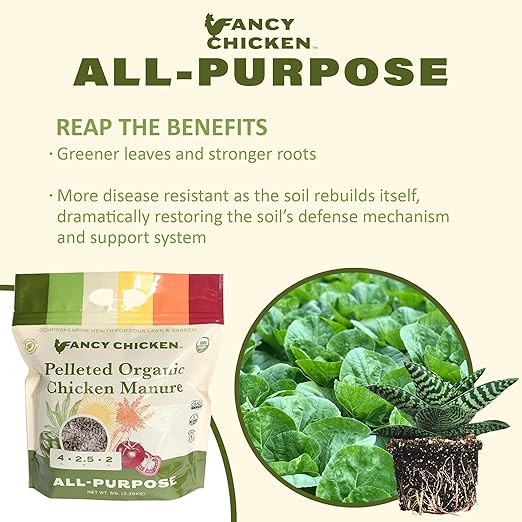 All-Purpose Manure - 5lbs Pelleted Dried Organic Chicken Manure | All-Natural Plant Food | Ideal for Vegetables Plants Fruits Trees Lawn Gardening & Farming | USDA Organic