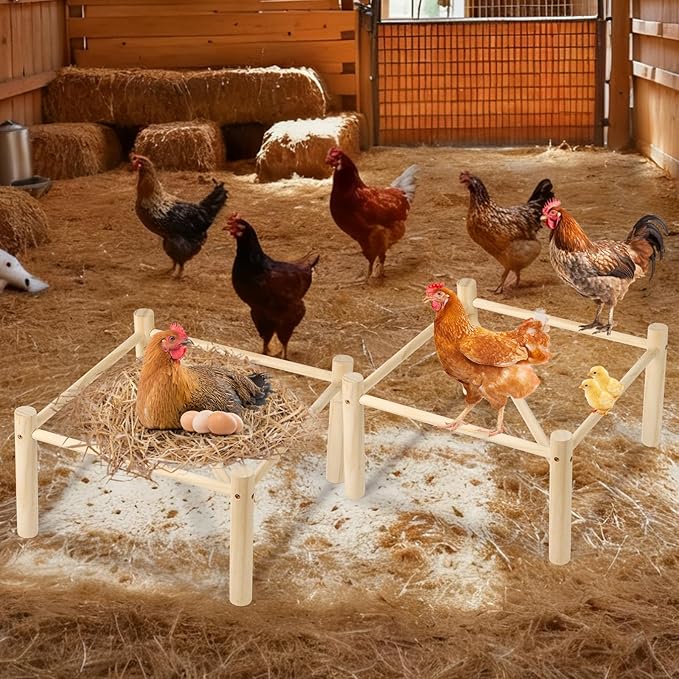 Chicken Perch,Chicken Perch for Coop & Brooder, Chicken Coop for Strong Wooden Roosting Bar for Poultry, Chicken Toys & Coop Accessories,Natural Chicken Stand(16.5' L x 16.5' W x 6.3 H)