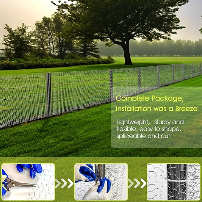 Chicken Wire Fencing, 16.5 Inch x 80 Feet Chicken Wire Mesh Roll for Garden Plants, 0.6 Inch Mesh Hexagonal Galvanized Metal Poultry Wire Netting for Chicken Coop Rabbit Dogs Barrier