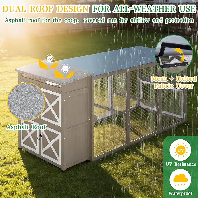 Large Chicken Coop with Run, Chicken Run with Waterproof Cover, Large Poultry Cage for Yard Farm Backyard Hen House, Duck Coop and Rabbit Run with Nesting Boxes, for 4-6 Chickens