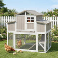Outdoor Wooden Chicken Coop for 2–4 Chickens, 2-Tier Design Elevated Hen House with Dual Nesting Boxes, Slide-Out Tray, Reinforced Frame, Expandable Run, Expandable Run Connection, Grey