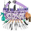 All-in-One Garden Tool Set with Tools Organizer Belt Adjustable, 10-Piece Gardening Hand Tools, Long Lasting Rust-Proof Premium Garden Tool Kit, Gardening Gift for Women Men (Purple)