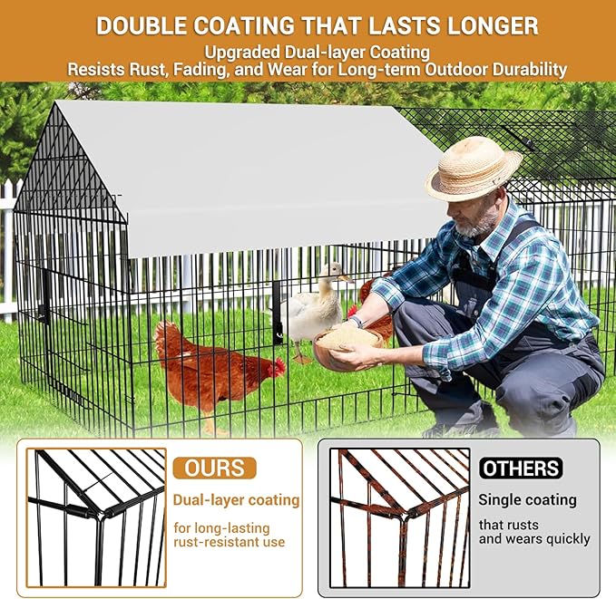 Chicken Coop 87"×40" Metal Portable Black Duck Coops Enclosure with Waterproof Cover Chickens Cage Runs for Yard Outdoor Backyard Farm Duck Pen Chicken Tractor for Rabbit, Dog, Cat,Small Animal
