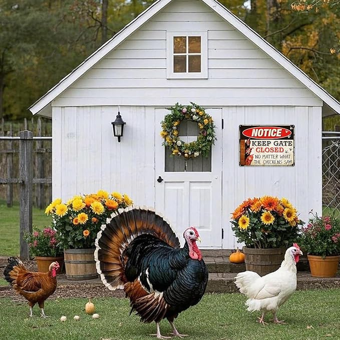 Vintage Metal Signs Chicken Coop Signs, Funny Chicken Gifts, Farm Tin Signs for Home Chicken Coop Farmhouse Kitchen Garden Decor, Keep Gate Closed 8 X 12 Inch
