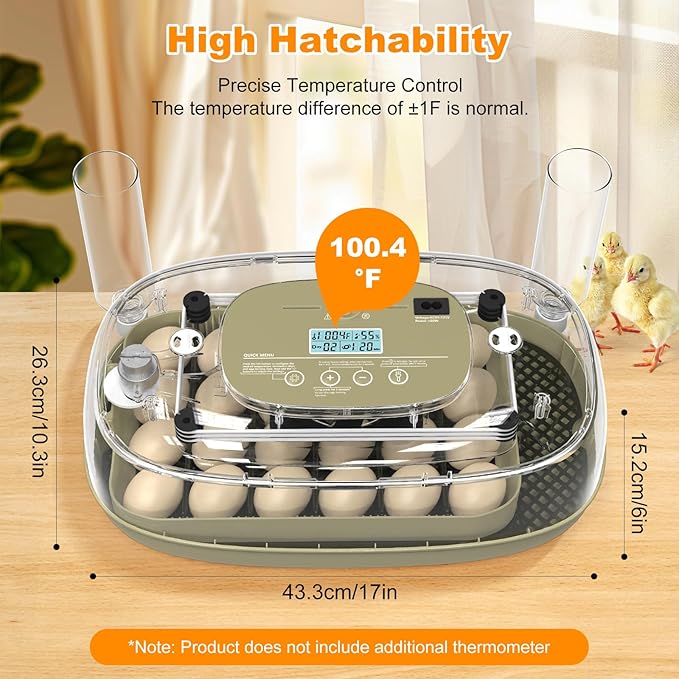 24 Egg Incubators for Hatching,Automatic Egg Turning and Temperature Control Humidity Display,Hatch Day,Automatic Water Refill,360° Viewing for Chicken Quail Duck