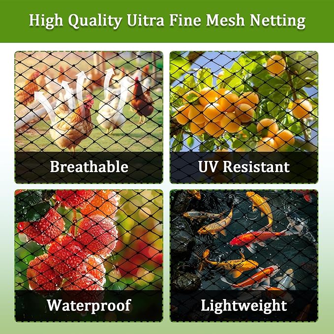 Garden Bird Net, 13 X 40 Feet Heavy-Duty Poultry Bird Net, with 50 Straps and 10 Staples, Used for Fruit Trees, Plants, Vegetables, and Garden Nets Against Birds and Deer