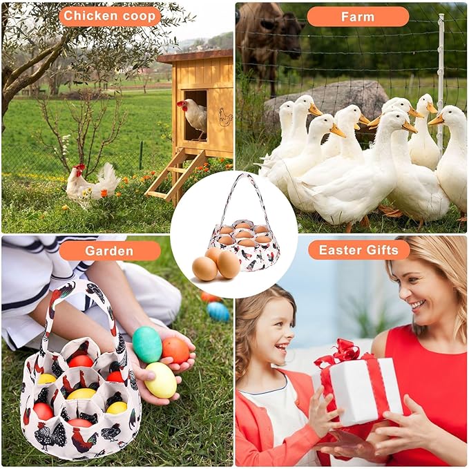 2 Pcs Egg Collecting Apron Chicken Gathering Basket with 7 Pouches Fresh Egg Holding Apron with 11 Pockets EW03
