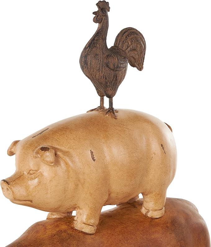 Deco 79 Resin Farm Animals Stacked Sculpture, 15" x 5" x 17", Copper