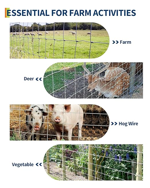 Farm Fence for Cattle Goat Deer Hog, 4ft x 164ft Heavy Duty Galvanized Cattle Fence, Zinc Coating Welded Wire Fence for Yard Livestock Animals Protection