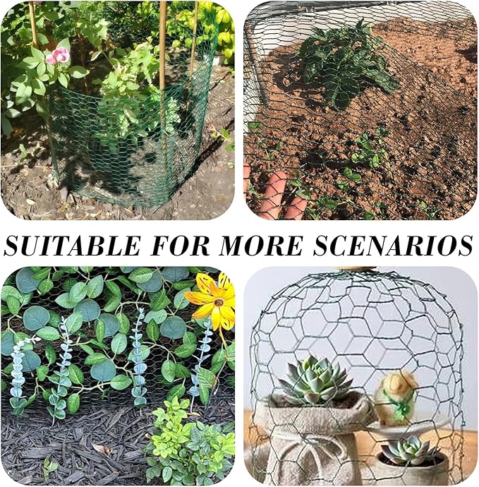 Chicken Wire 39.4IN x 78.8FT Green PVC Hexagonal Chicken Wire Garden Fence Netting Garden Fence Barrier for Craft Projects, Pet Rabbit Chicken Fencing