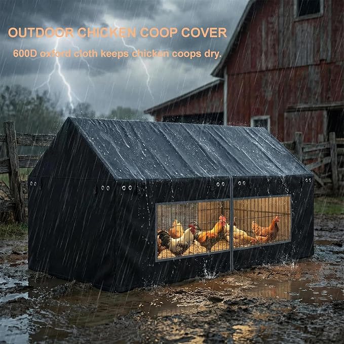 Chicken Coop Cover 86"×40" 600D Oxford Fabric Waterproof, Snowproof, UV-Resistant - Suitable for All Seasons Outdoor Use, Features Clear PVC Window (Cover Only, Coop Sold Separately)