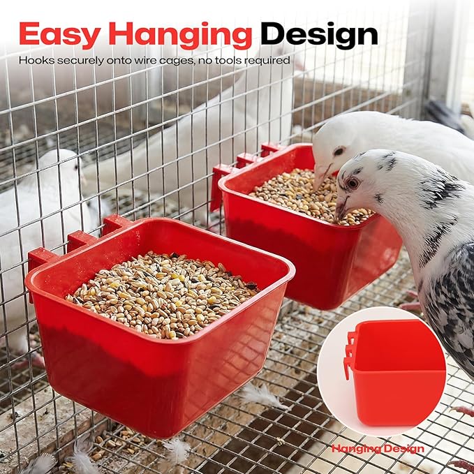 20Pcs 18 oz Bird Cage Cups, Red Plastic Poultry Feeder Waterer Cups, Hanging Wire Cage Bowls for Chicken Pigeon Bunny Gamefowl Farm Poultry