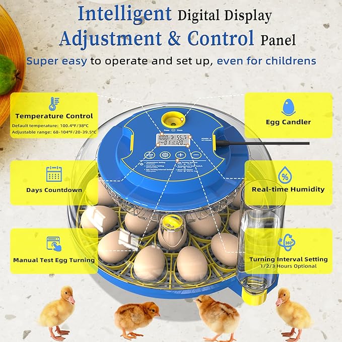 18 Chicken Egg Incubators for Hatching Eggs with Automatic Egg Turning and Humidity Control, High Hatch Rate Poultry Incubator for Chicken, Ducks, Goose, Pigeon, Quail, Ideal for Home, Farm, School