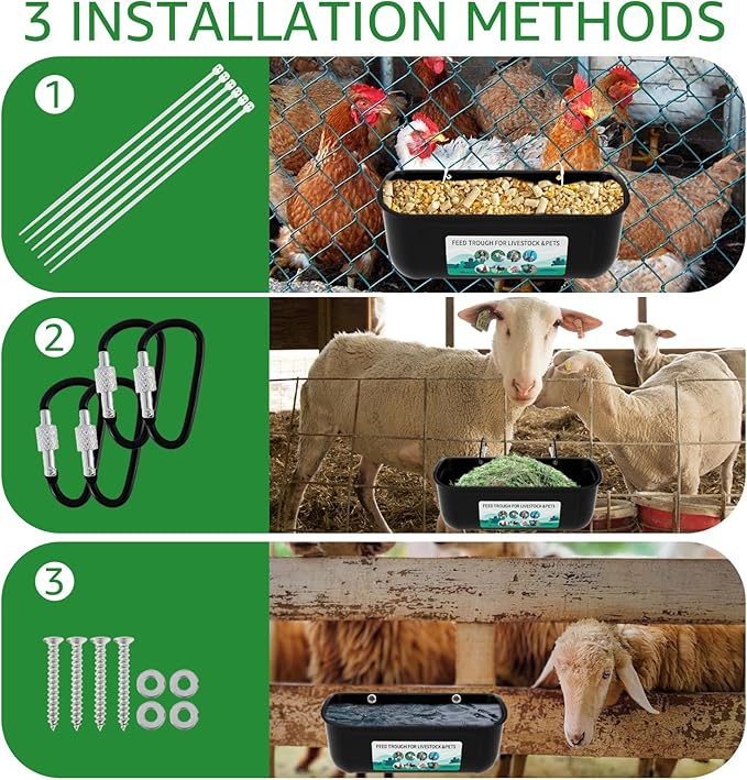 2Pcs Chicken Feeder Hanging Goat Feeder Hanging Feed Trough BPA Free Chicken Feeder Easy to Install Poultry Feeder Poultry Feeding Container Water Bucket for Chicken Duck Goat (Black)