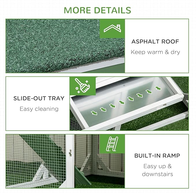 PawHut 49" Small Chicken Coop Hen House with Garden Space, Chicken House Outdoor Run Cage with Weather Protection, 2-4 Birds, Green