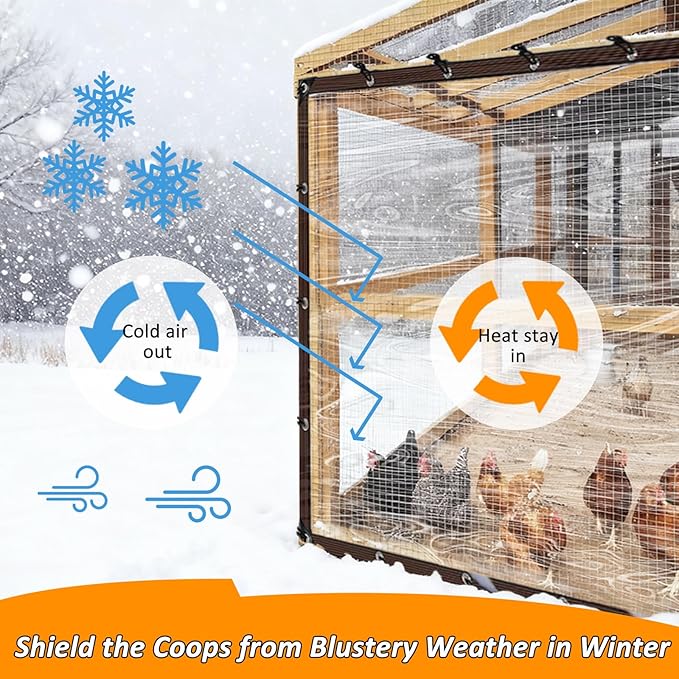3.3 x 10 FT Waterproof Chicken Coop Cover for Winter, Durable Easy Install Chicken Run Tarp with Rope & Cable Tie, Chicken Coop Insulation Windproof Winterizing Cover for Large Cage Walk-in Run