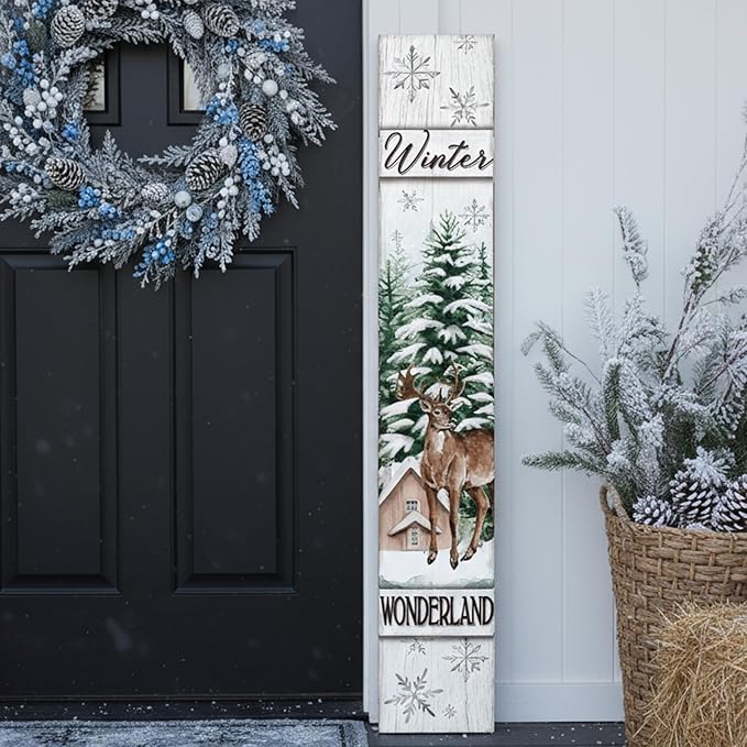 47" Large Winter Porch Sign Wonderland Welcome Sign Tall Winter Porch Decor Farmhouse Rustic Wooden Leaner Front Door Modern Decor Gift for Holiday Outdoor Home Yard Entryway