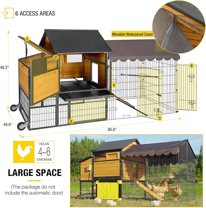 Aivituvin Chicken Coop 85" Super Large Mobile Chicken House with Strong Iron Frame Outdoor Poultry Cage with Nesting Box, Duck Coop,Waterproof Rain Cover