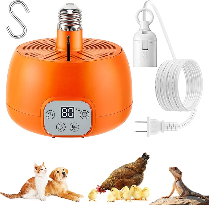 Enhon Chicken Coop Heater, 400W Heat Lamp for Chickens, Smart Chicken Brooder Heater with Thermostat & Timer, 5 Ft Extra Long Cable Heating Lamp for Chicks Ducks Dogs Cats Reptiles, No Remote