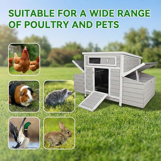 Large Wooden Chicken Coop Outdoor with 2 Sides Nesting Boxes, Window Openable Weatherproof Poultry Cage,Removable Tray Hen House for Farm, Backyard (57.38" L x 33.07" W x 32.87" H)