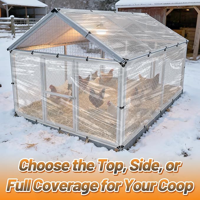 2pcs 4x7ft Chicken Coop Covers Accessories for Winter - Easy to Install Waterproof Chicken Run Tarp with Elastic Cords & Ropes