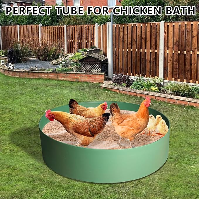Chicken Dust Bath Tub, 75" Chicken Dust Bath Containers Bottomless Design, PE Eco Friendly Chicken Bath Tub for Chickens, Ducks, Turkeys, Quails,Farms, Essential Chicken Coops Accessory (75" D, Green)