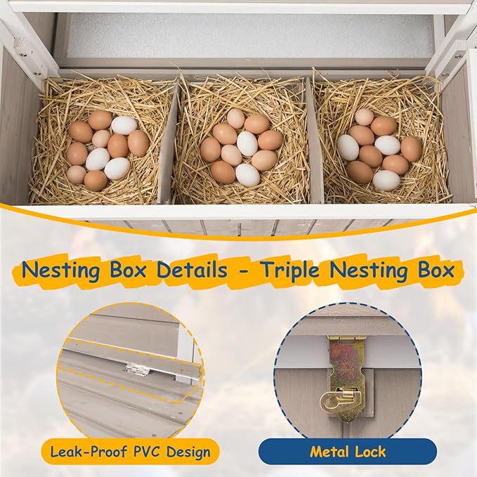 Outdoor Chicken Coop for 2–4 Chickens, Elevated 2-Tier Hen House with 3-Compartment Nesting Box, Slide-Out Tray, Reinforced L-Shaped Frame, Expandable Run Connection, Backyard Poultry Coop