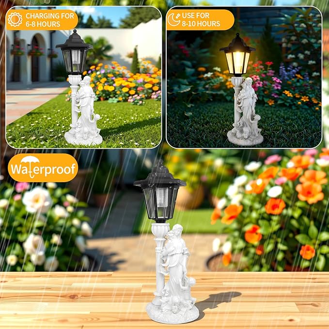 Solar Motherly Love Garden Decor, Outdoor Statues with Solar Powered Lantern for Outside Patio Yard Backyard Gifts for Mother's Day Birthday Housewarming