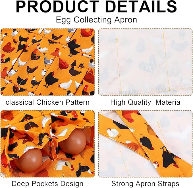 Egg Collecting Apron, 12 Pouches Chicken Egg Apron, Farmhouse Aprons for Chicken, Duck, Goose, Poultry Collection