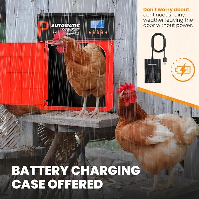 Automatic Chicken Coop Door, Upgrade Door Opening, Solar Powered Chicken Door, Light Sensor&Timer, Remote Control, Multiple Power Options with Solar Panel