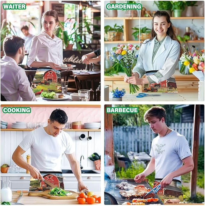 Farmhouse Animals Waist Apron with 3 Pockets Water & Oil Resistant Short Waiter Apron Server Waitress Half Apron for Cooking Gardening