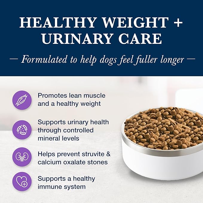 Blue Buffalo Natural Veterinary Diet W+U Weight Management + Urinary Care Dry Dog Food, Veterinarian Prescription Required, Chicken, 22-lb Bag