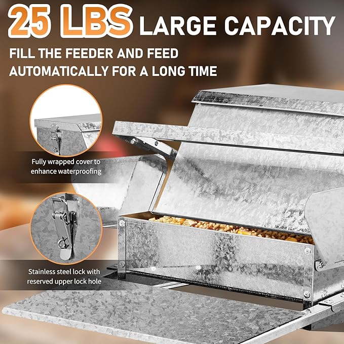 Outvita Automatic Treadle Chicken Feeder, 25 Lbs No Waste No Spill Rodent Proof Metal Chicken Feeder with Weatherproof Lid, Chicken Supplies for Your Chickens Duck Bantams Pheasants Poultry Coop