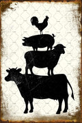 Vintage Rustic Farm Animals Metal Tin Sign Funny Stacked Cow Sheep Pig Chicken Poster Gifts For Animal Lovers Farmhouse Home Rustic 8x12 Inch
