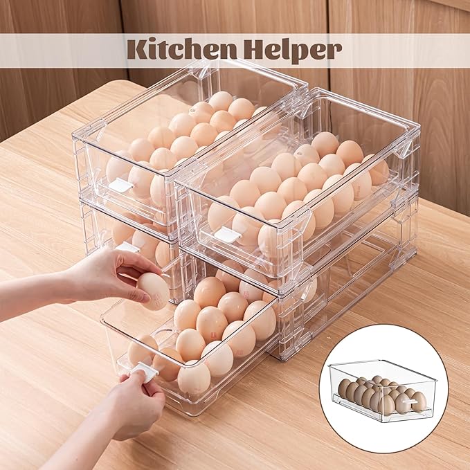 BPA-Free Egg Storage Drawer - Stackable Refrigerator Egg Holder, 2 Pack, 36 Egg Tray.