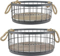 Stonebriar 2pc Round Stackable Metal Wire and Wood Basket Set with Rope Handles, Rustic Decor for Home Storage, Decorative Serving Baskets for Weddings, Birthdays, and Holiday Parties