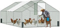 Large Metal Chicken Coop, Walk-in Chicken Run with Feeding Door, Security Lock and Cover, Outdoor Duck/Rabbit Cage Poultry Pen for Backyard, Farm, Yard (Silver - Spire Roof, 19.7 x 9.8 x 6.5 FT)