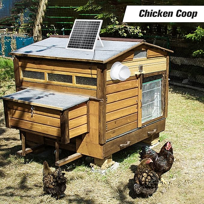 Solar Powered Exhaust Fan, 25W Solar Panel + 8" Ventilation Vent Fan for Outside Greenhouse, Chicken Coop, Shed, Pet House