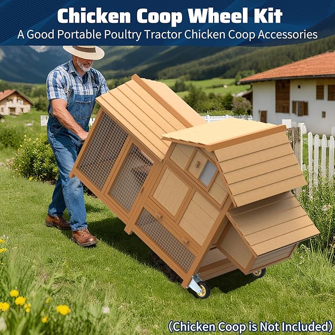 Chicken Coop Wheels Kit with A Lifting Handle, 2 Pack 4 Inch Heavy Duty Caster Wheels for Easy Chicken Coop Movement, Portable Poultry Tractor Chicken Coop Accessories, Easy to Use